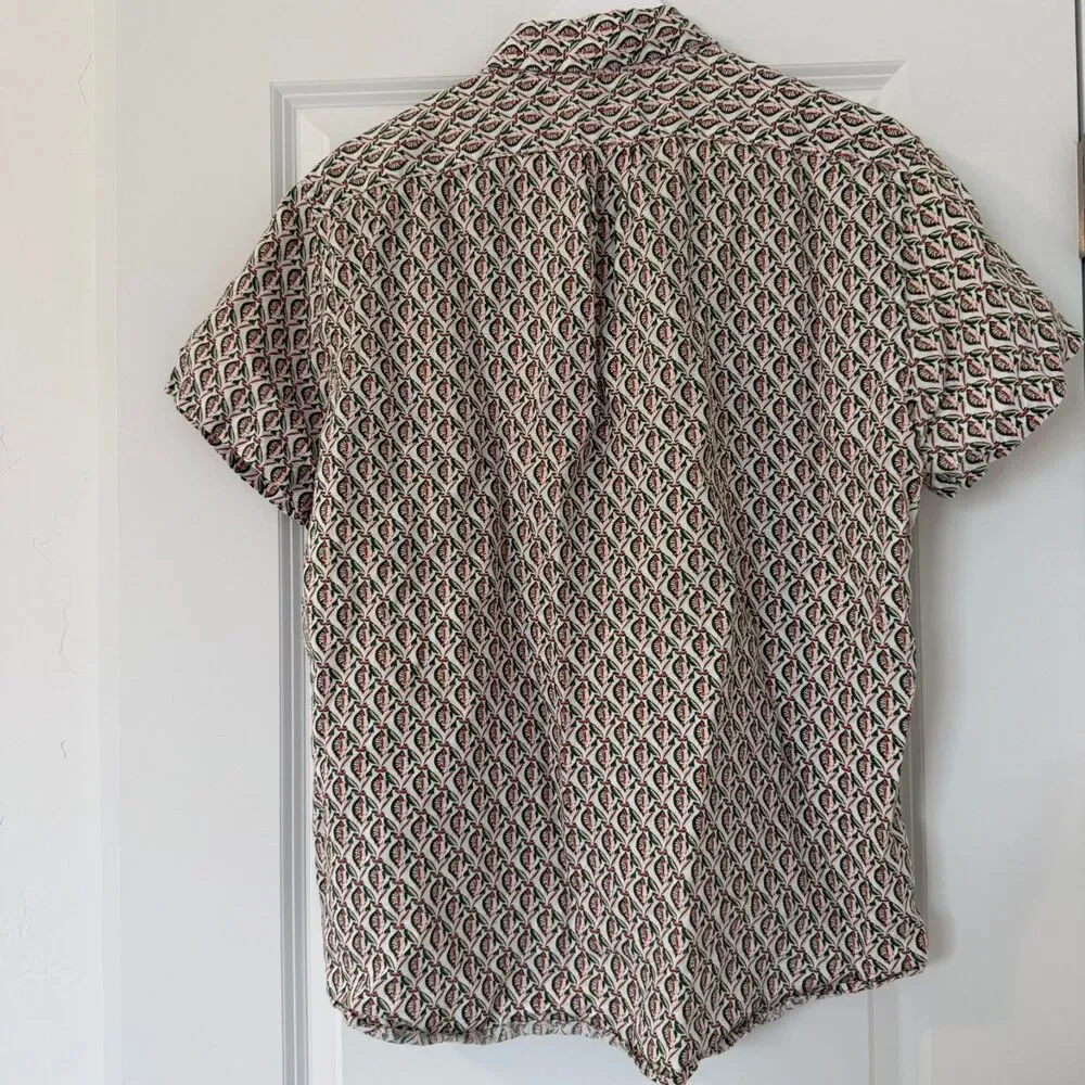 J.Crew Men's Linen Button Up Shirt Short Sleeve Casual Summer Slim Fit Size L
